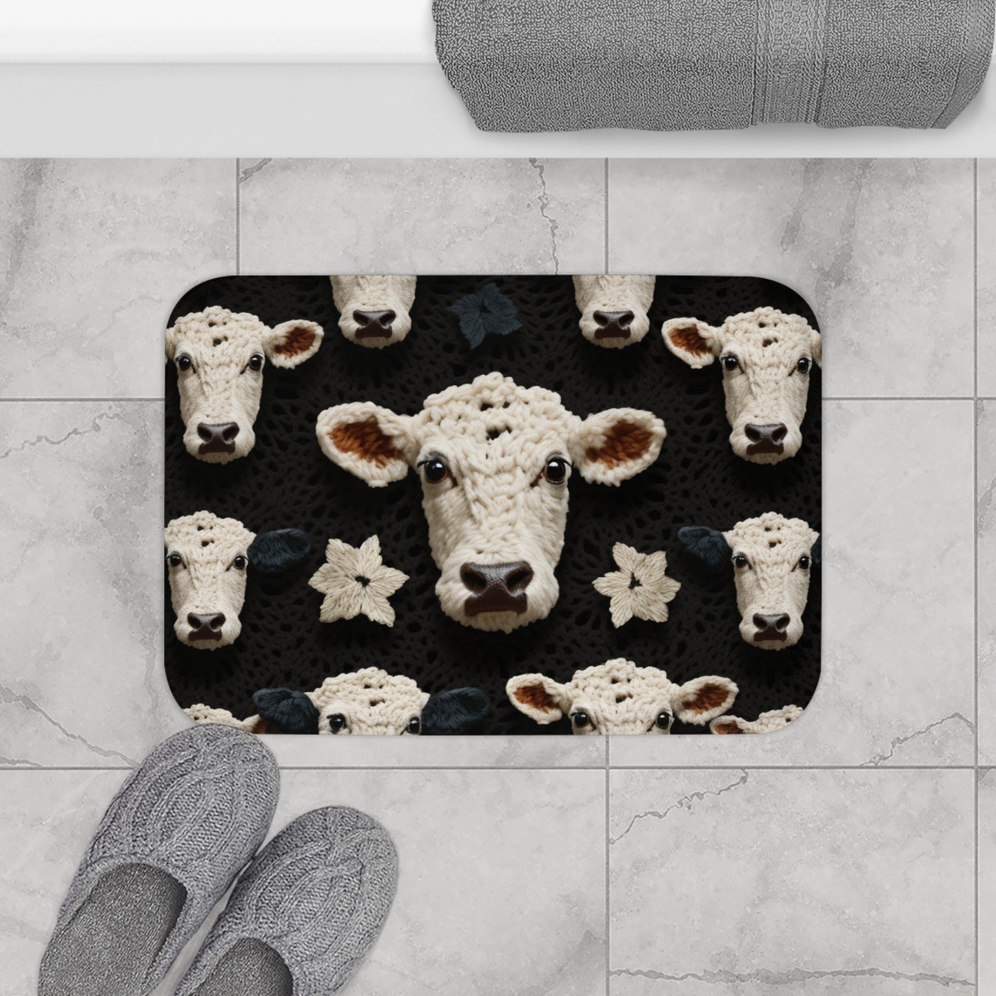 Patrón de vaca de ganchillo Estilo de tela de animales de granja - Alfombra de baño