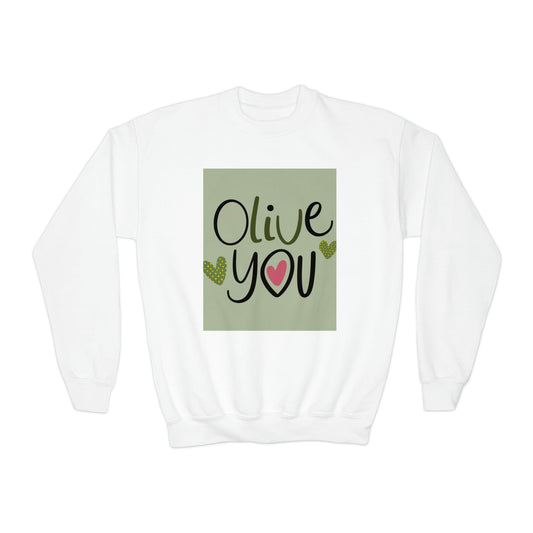 Olive You- I Love You - Divertido juego de palabras con meme que dice un regalo peculiar - Sudadera con cuello redondo para jóvenes