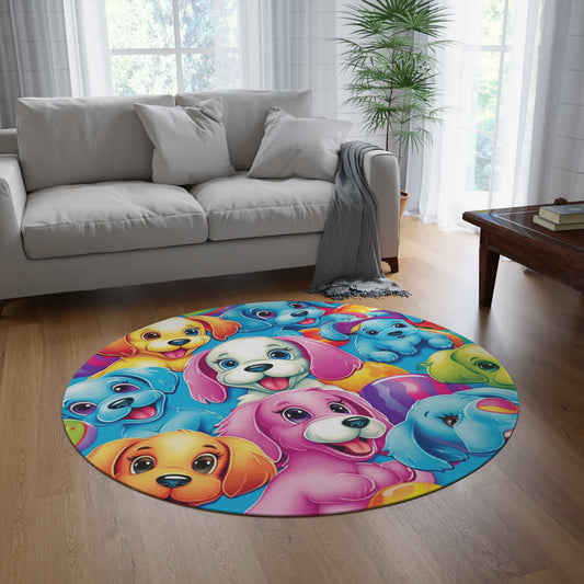 Happy Puppy & Dog Design - Vivid and Eye-Catching - Round Rug