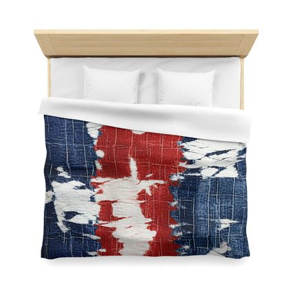 Patriotic Red, White & Blue: Distressed Denim-Style, Torn Fabric - Microfiber Duvet Cover