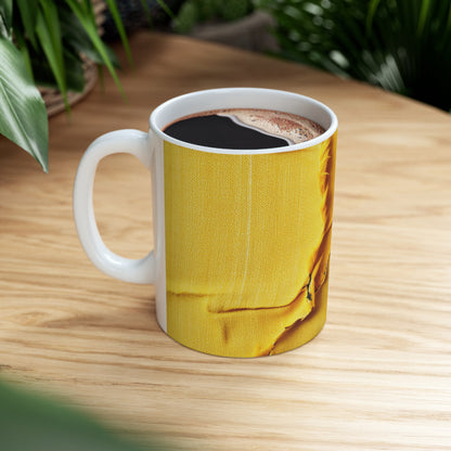 Banana Yellow Lemon: Bold Distressed, Denim-Inspired Fabric - Ceramic Mug 11oz