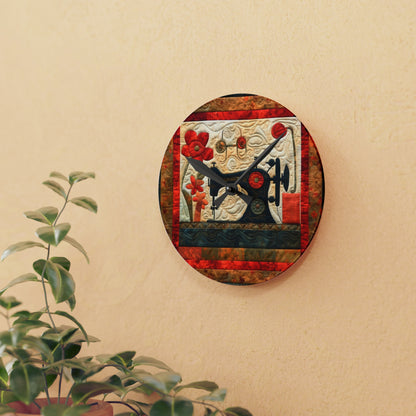 Sewing Machine Quilt: A Crafted Design Homage to Stitching - Acrylic Wall Clock