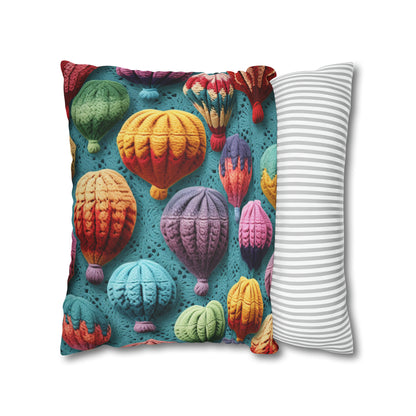 Crochet Hot Air Balloons Sky Travel Transport Scenic Style - Spun Polyester Square Pillow Case