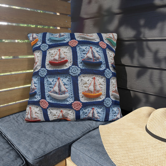 Crochet Boat Ship Sea Vessel Ocean Beach Travel Yacht Design - Outdoor Pillows