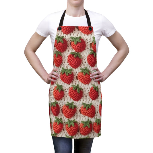Strawberry Traditional Japanese, Crochet Craft, Fruit Design, Red Berry Pattern - Apron (AOP)