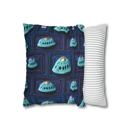 Spaceship UFO Crochet - Galactic Travel Ship - Alien Craft - Flying Saucer - Spun Polyester Square Pillow Case