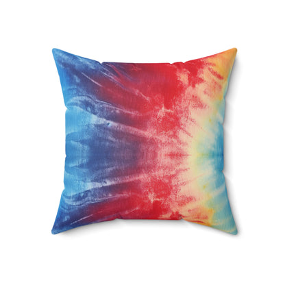 Rainbow Tie-Dye Denim: Vibrant Multi-Color, Fabric Design Spectacle - Spun Polyester Square Pillow