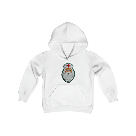 Medical Santa Chenille Embroidered Patch - Doctor or Nurse Healthcare Christmas - Youth Heavy Blend Hooded Sweatshirt