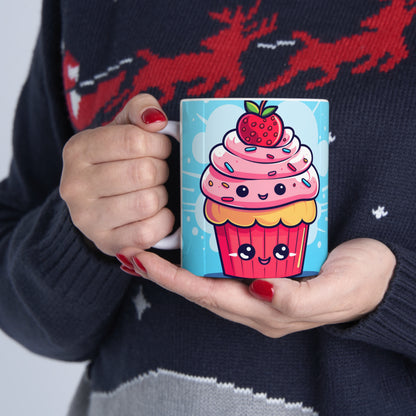 Strawberry Delight - Kawaii Cupcake Art - Sweet Anime Manga Dessert Charm - Ceramic Mug 11oz