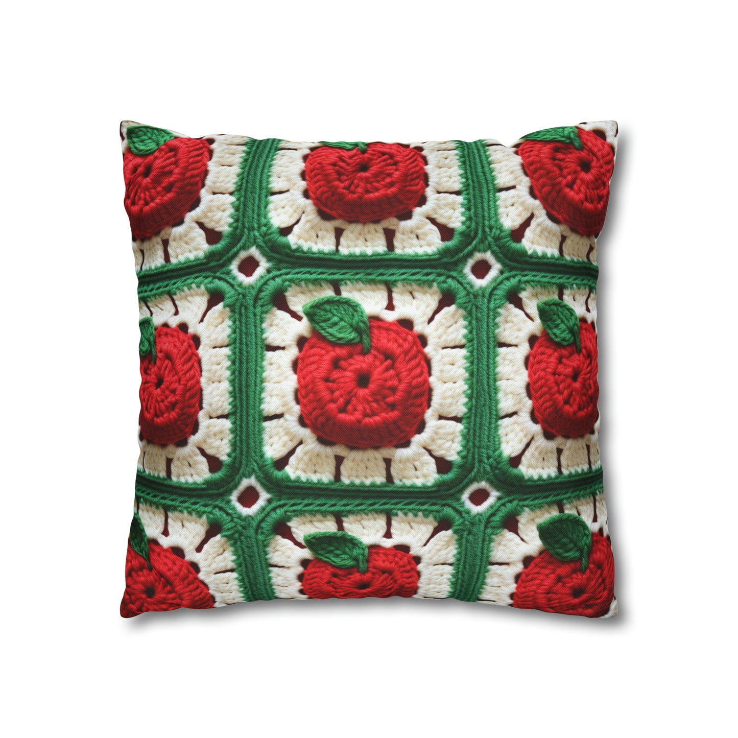 Apple Granny Square Crochet Pattern: Wild Fruit Tree, Delicious Red Design - Spun Polyester Square Pillow Case