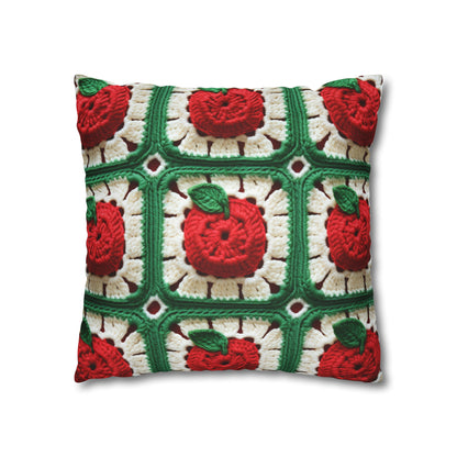 Apple Granny Square Crochet Pattern: Wild Fruit Tree, Delicious Red Design - Spun Polyester Square Pillow Case