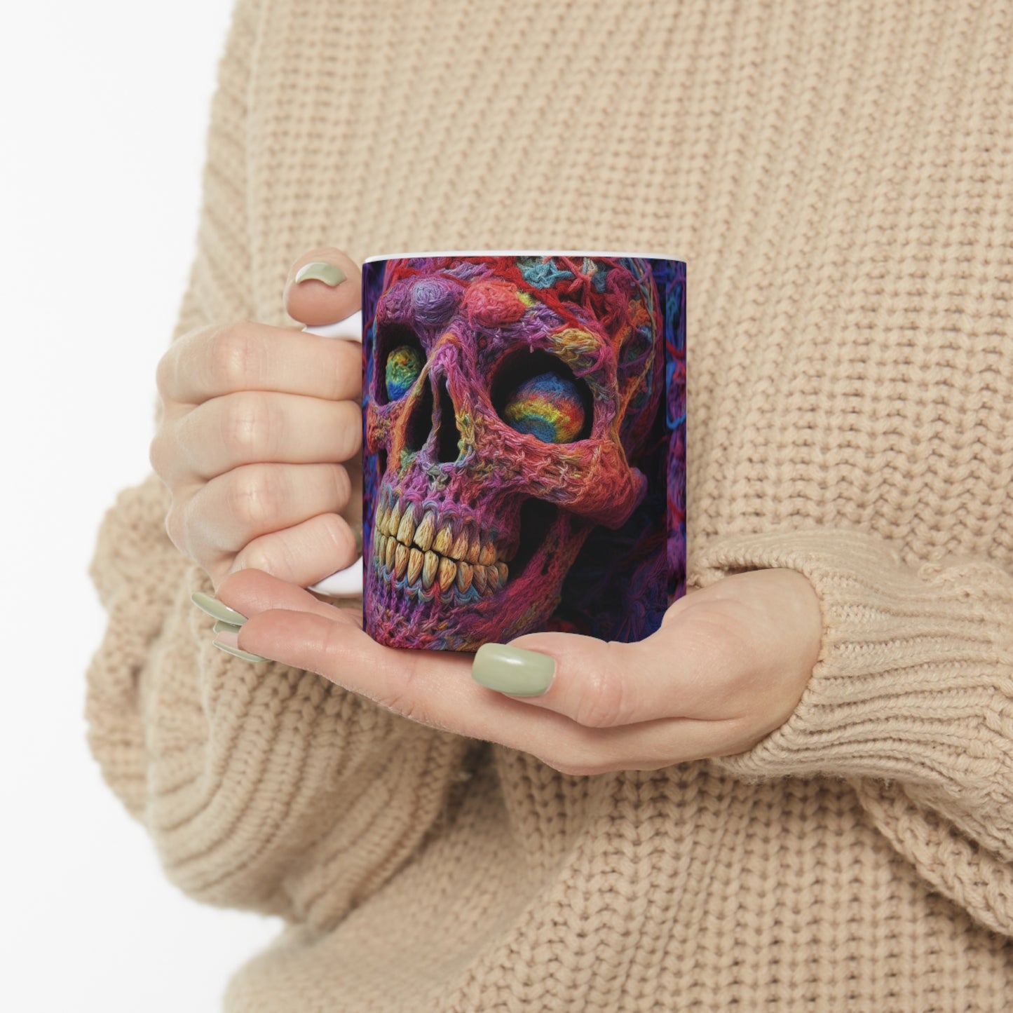 Crochet Skeleton Skull Halloween -Ceramic Mug 11oz