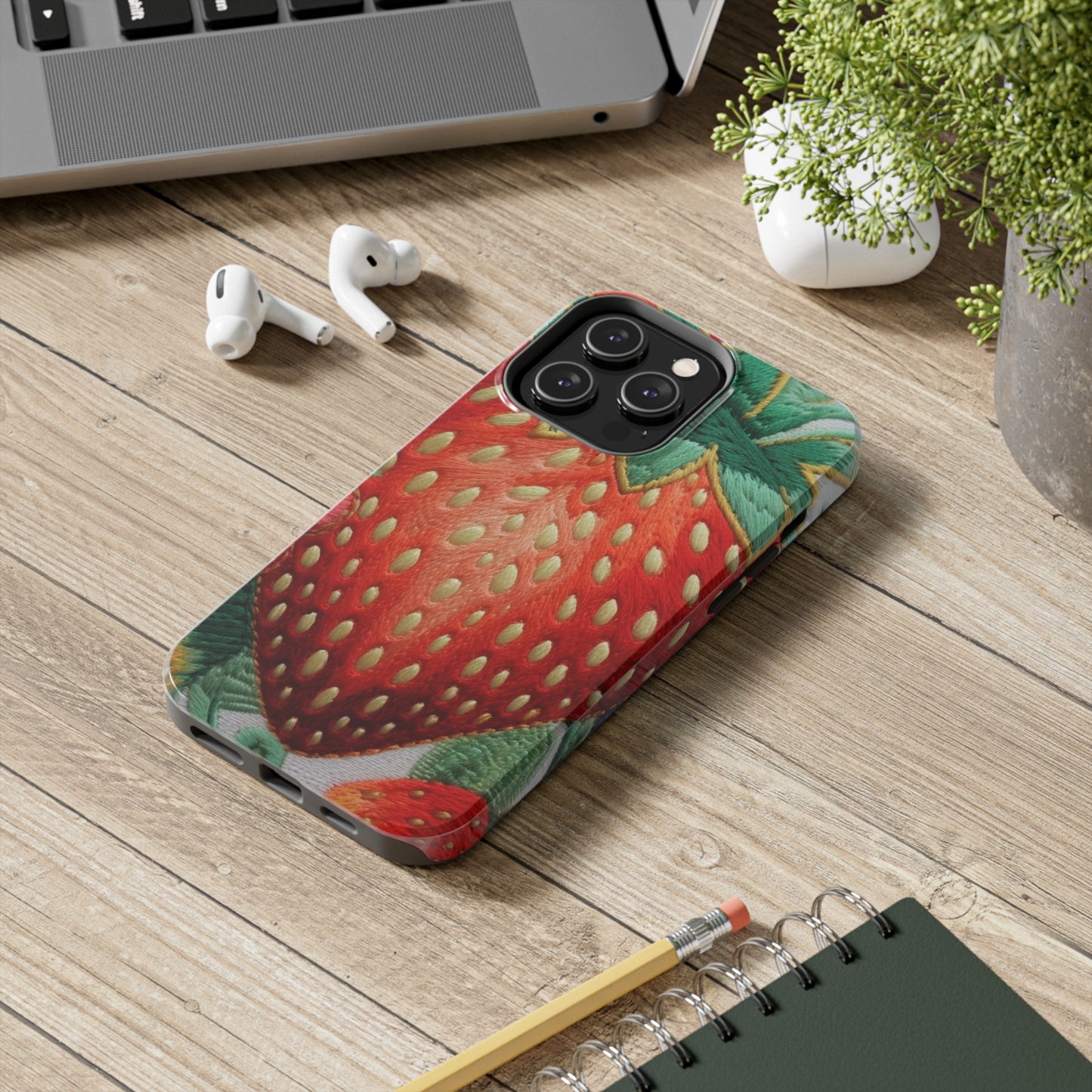 Berry Delight: Sun-Kissed Strawberries Fields Meet Embroidered Style Strawberry Patterns - Tough Phone Cases