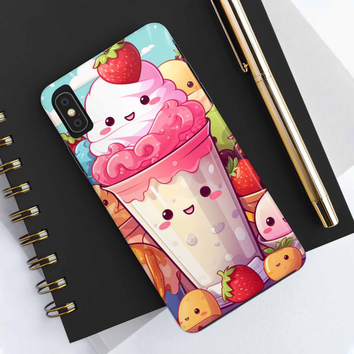 Strawberry Japan Milkshake - Kawaii Dessert Delight - Sweet Berry Anime Character - Tough Phone Cases