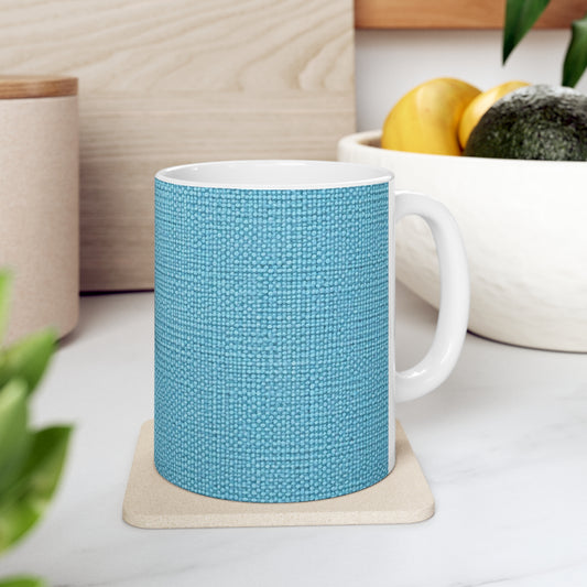 Bright Aqua Teal: Denim-Inspired Refreshing Blue Summer Fabric - Ceramic Mug 11oz