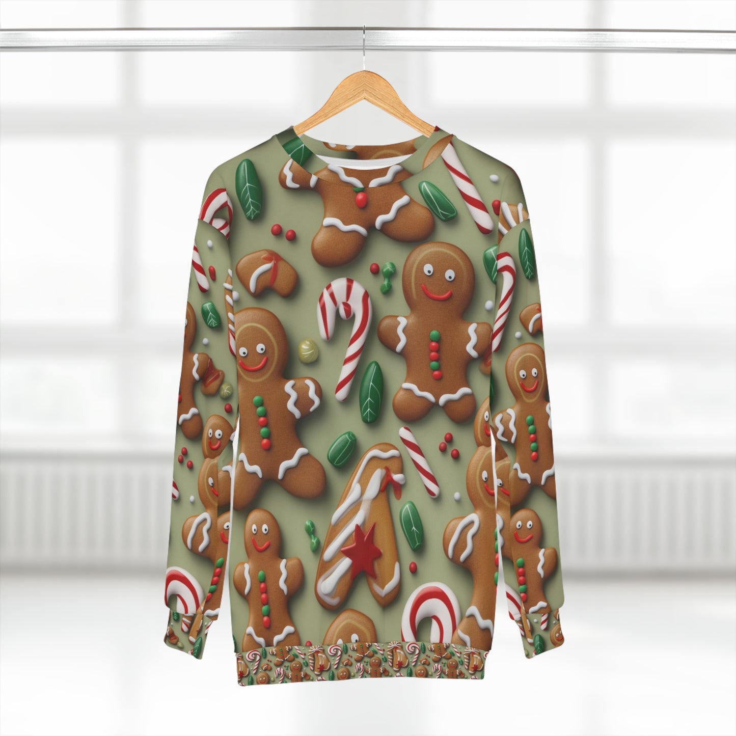 Gingerbread Man Christmas Cookie - Tree - Candy Cane - Unisex Sweatshirt (AOP)