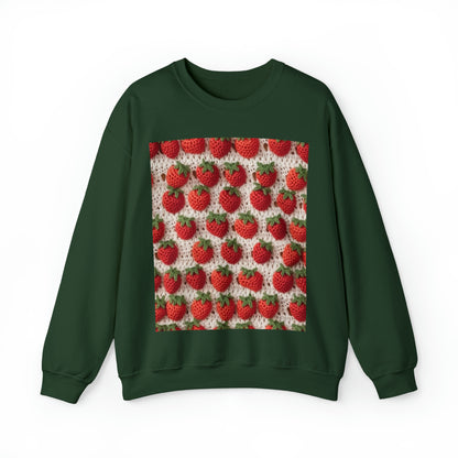 Strawberry Traditional Japanese, Crochet Craft, Fruit Design, Red Berry Pattern - Unisex Heavy Blend™ Crewneck Sweatshirt