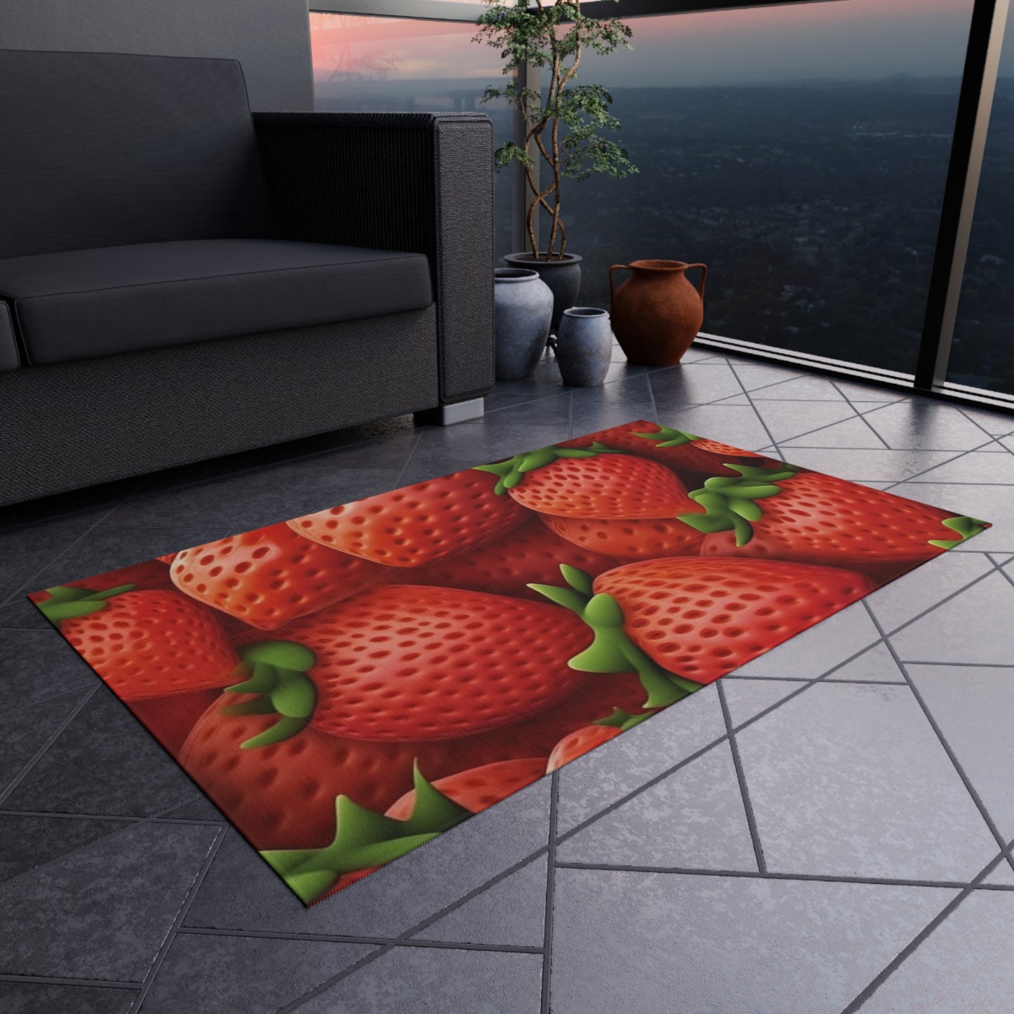 Garden Strawberries- Wild Sweet Gourmet - Farm Growing Ripe Red Fruit -Outdoor Rug