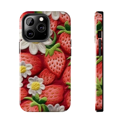 Strawberry Strawberries Embroidery Design - Fresh Pick Red Berry Sweet Fruit - Tough Phone Cases