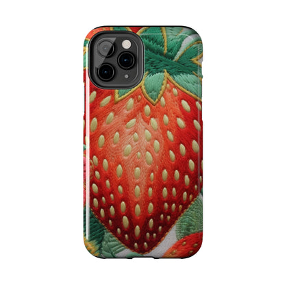 Berry Delight: Sun-Kissed Strawberries Fields Meet Embroidered Style Strawberry Patterns - Tough Phone Cases