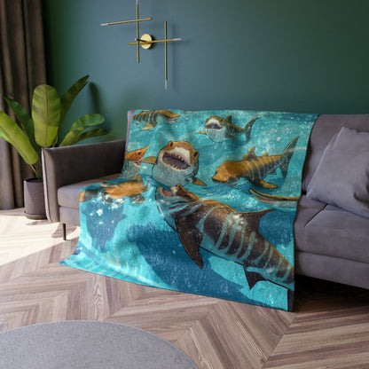 Tiger Shark: Ocean Marine Wildlife - Underwater - Crushed Velvet Blanket