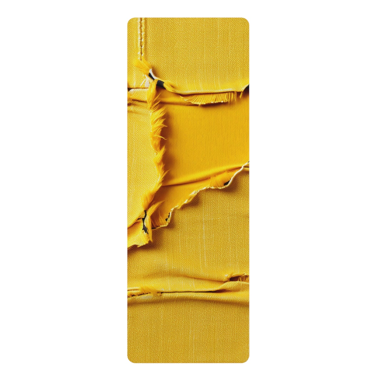 Banana Yellow Lemon: Bold Distressed, Denim-Inspired Fabric - Rubber Yoga Mat