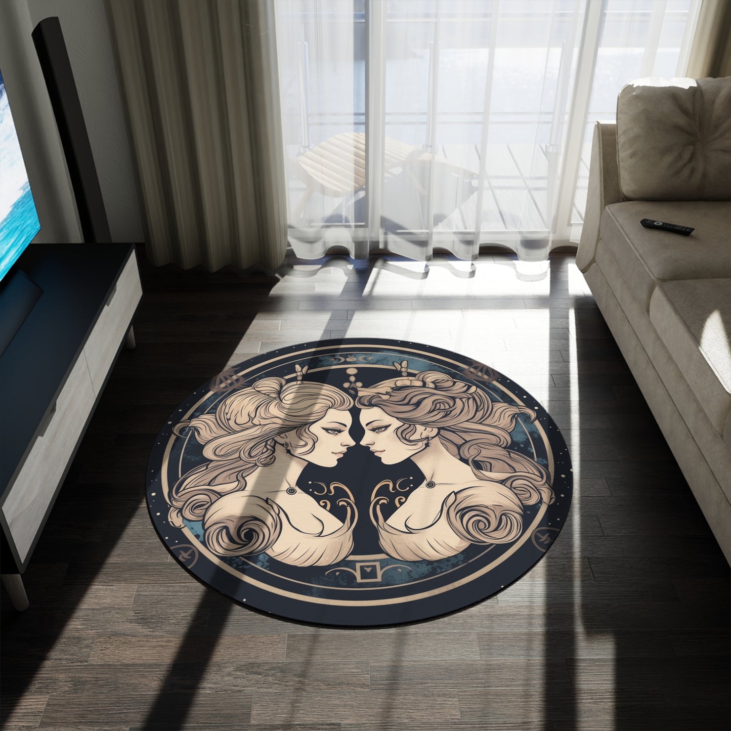 Duality of Gemini - Expressive Twins Zodiac Astrology - Round Rug