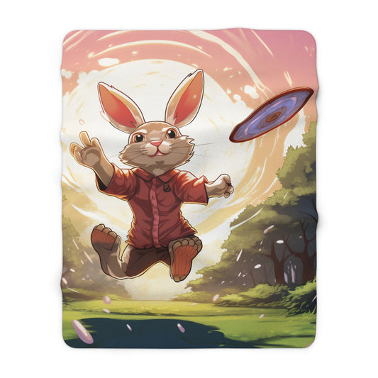 Disc Golf Rabbit: Bunny Aiming Frisbee for Basket Chain - Sherpa Fleece Blanket