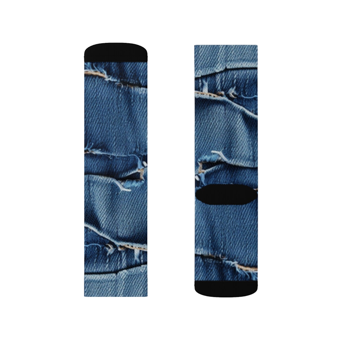 Midnight Blue Distressed Denim: Rugged, Torn & Stylish Design - Sublimation Socks