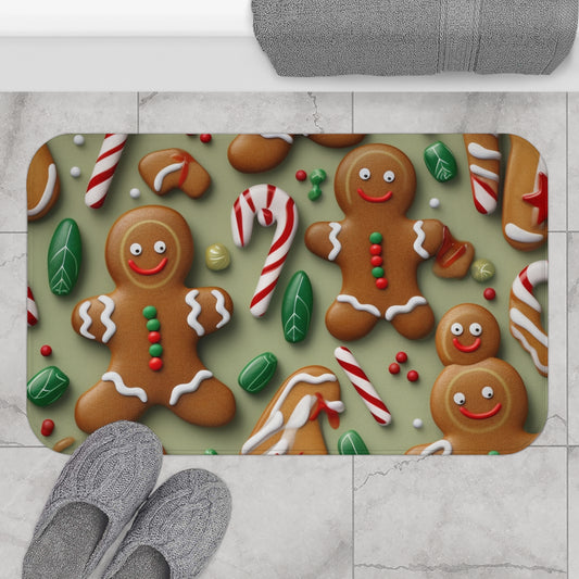 Gingerbread Man Christmas Cookie - Tree - Candy Cane - Bath Mat