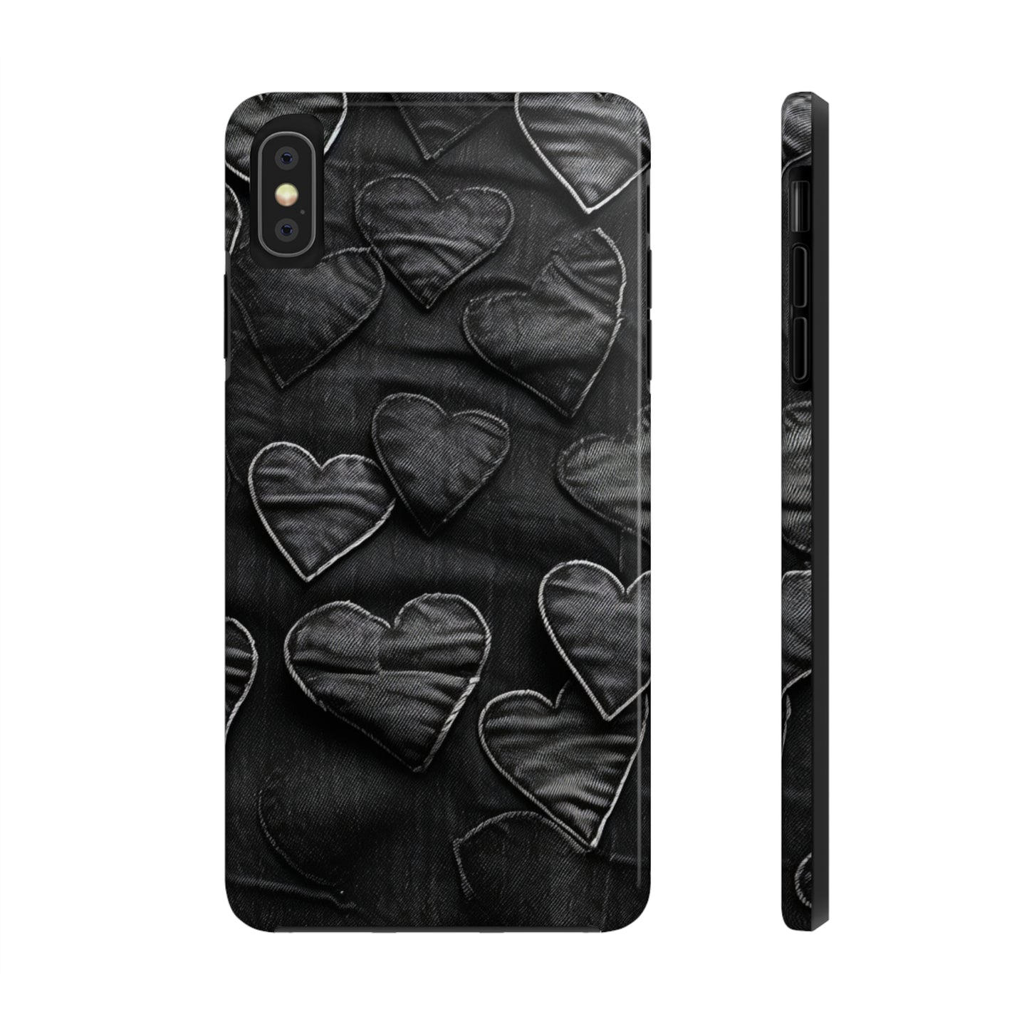 Black: Distressed Denim-Inspired Fabric Heart Embroidery Design - Tough Phone Cases