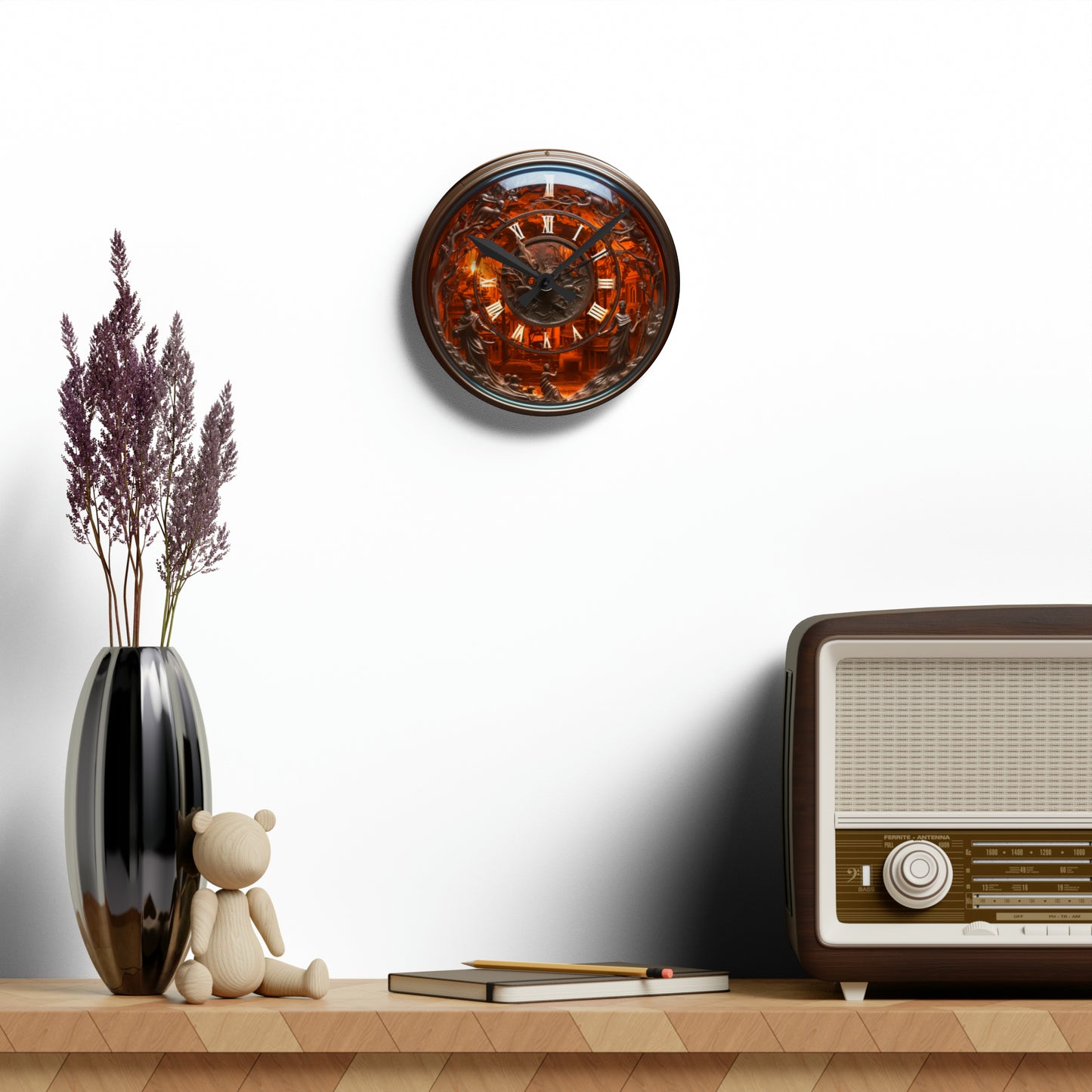 Amber Antique Theme Clock, Holography, Acrylic Wall Clock