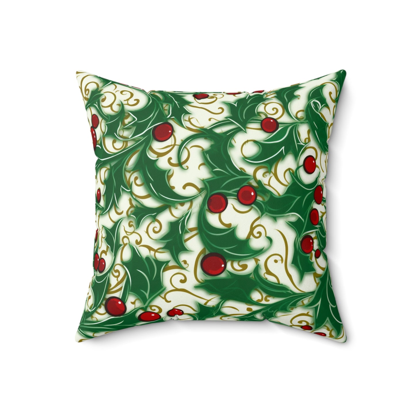 Holiday Elegance: Christmas Holly Swirls Design - Spun Polyester Square Pillow