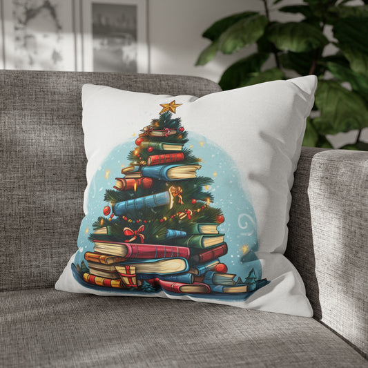 Árbol de Navidad amante de los libros, regalo para los lectores - Funda de almohada cuadrada de poliéster hilado 