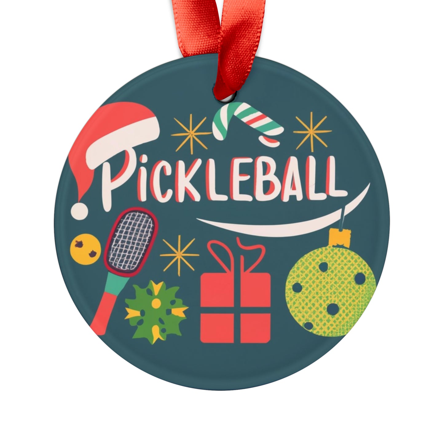 Regalo de Pickleball para Navidad - Adorno acrílico con cinta 