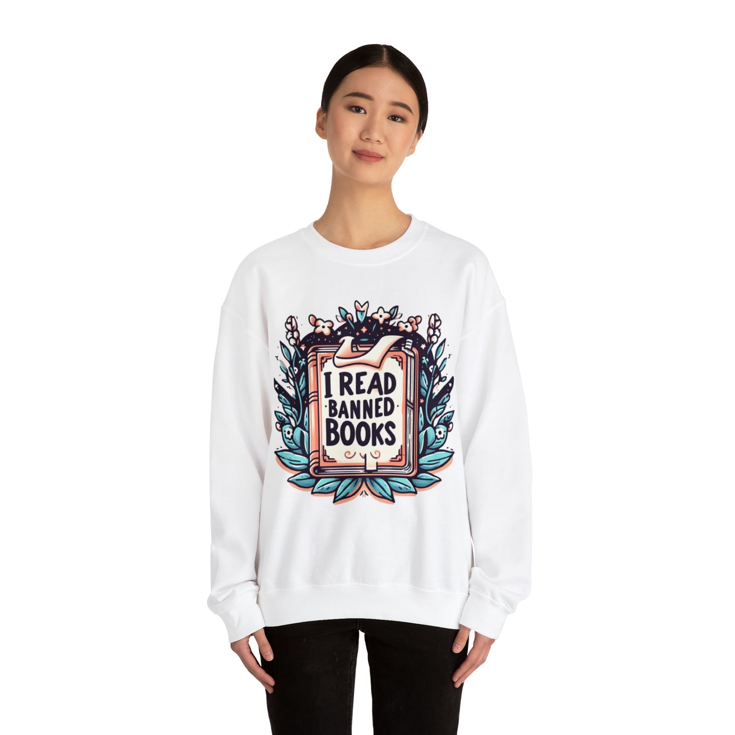 Leo libros prohibidos - Serenidad botánica con ilustración de libros caprichosos - Sudadera unisex Heavy Blend™ Crewneck