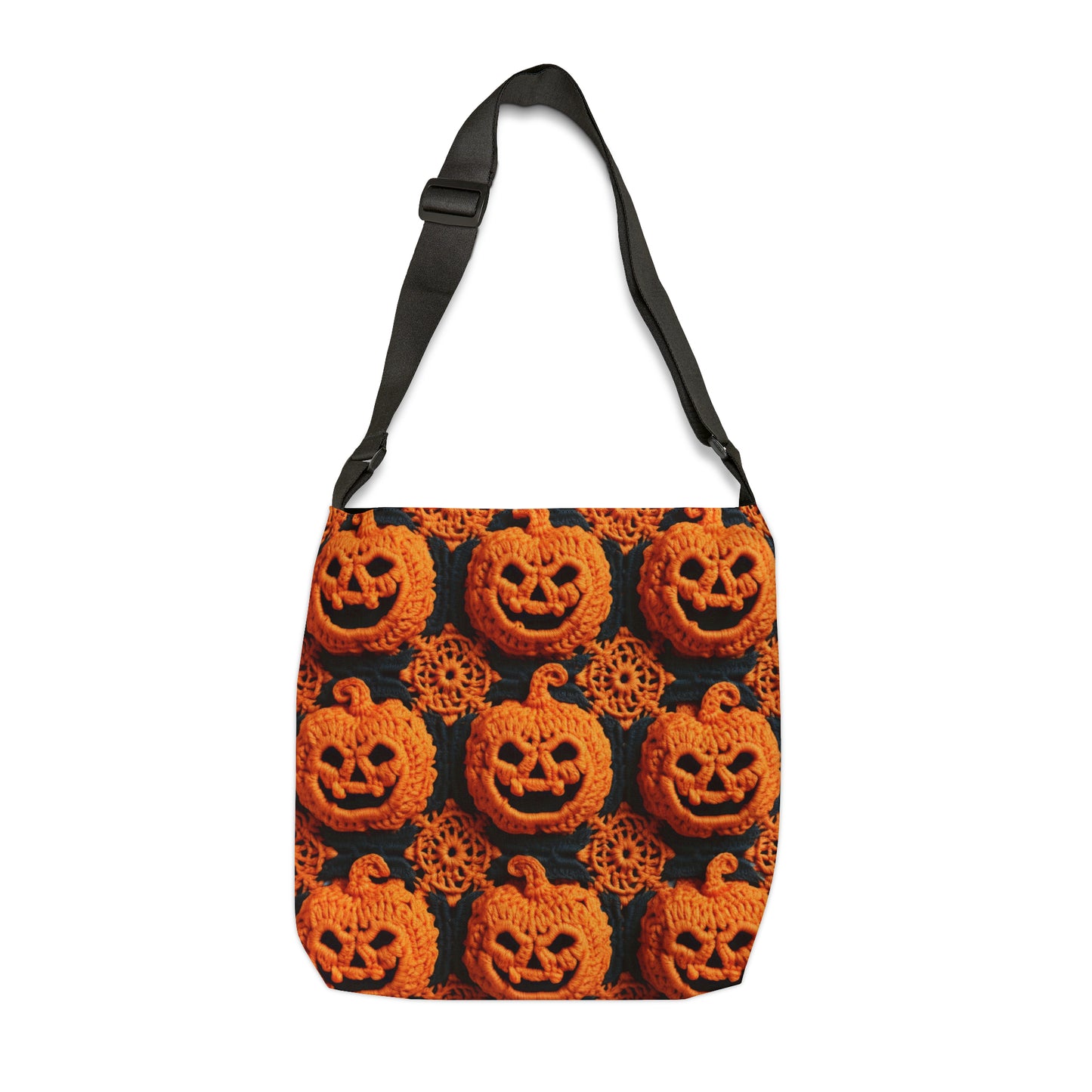 Halloween Crochet Pumpkin Scary Horror Festive Holiday Pattern - Adjustable Tote Bag (AOP)