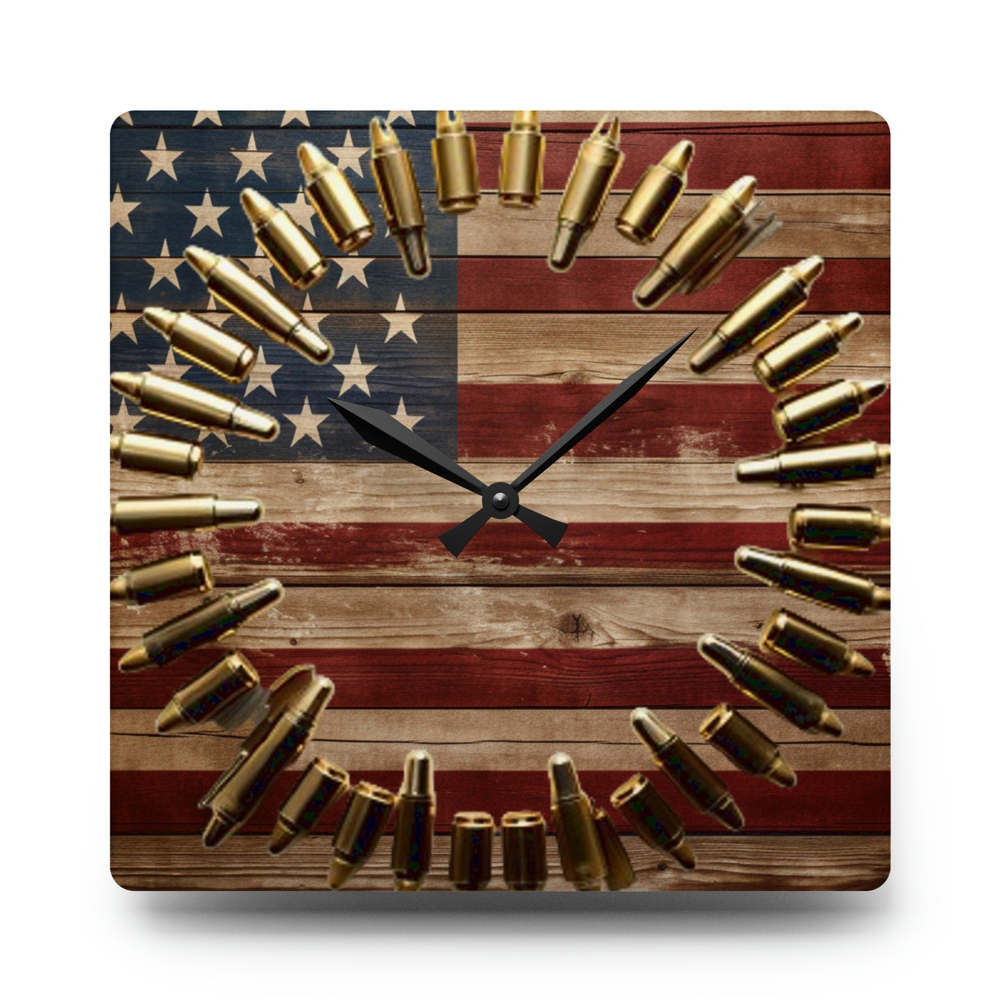 Patriotic American Flag Acrylic Wall Clock, Rustic USA Wall Decor, Hunter's Gift, Americana Pride, Stars & Stripes Timepiece