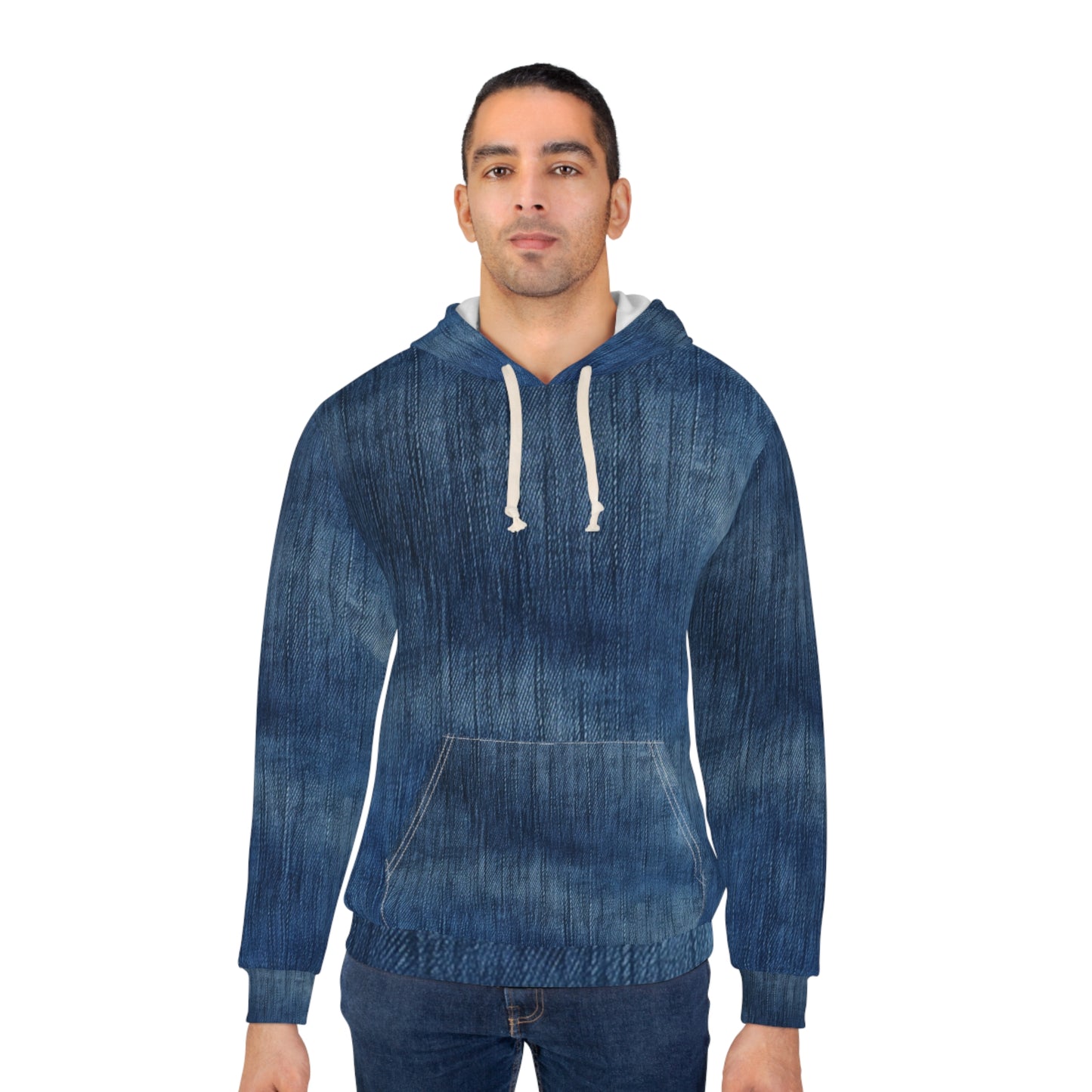 Indigo Splash: Washed Denim Reverie in Deep Blue - Unisex Pullover Hoodie (AOP)