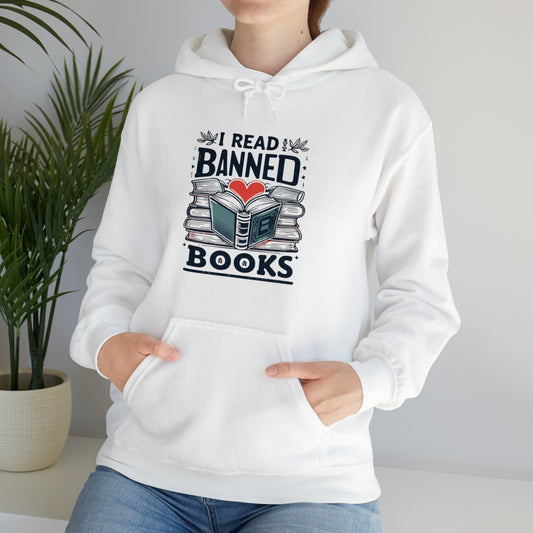 I Read Banned Books - Heartfelt Love for Literature Illustration - Unisex Heavy Blend™ Hooded Sweatshirt