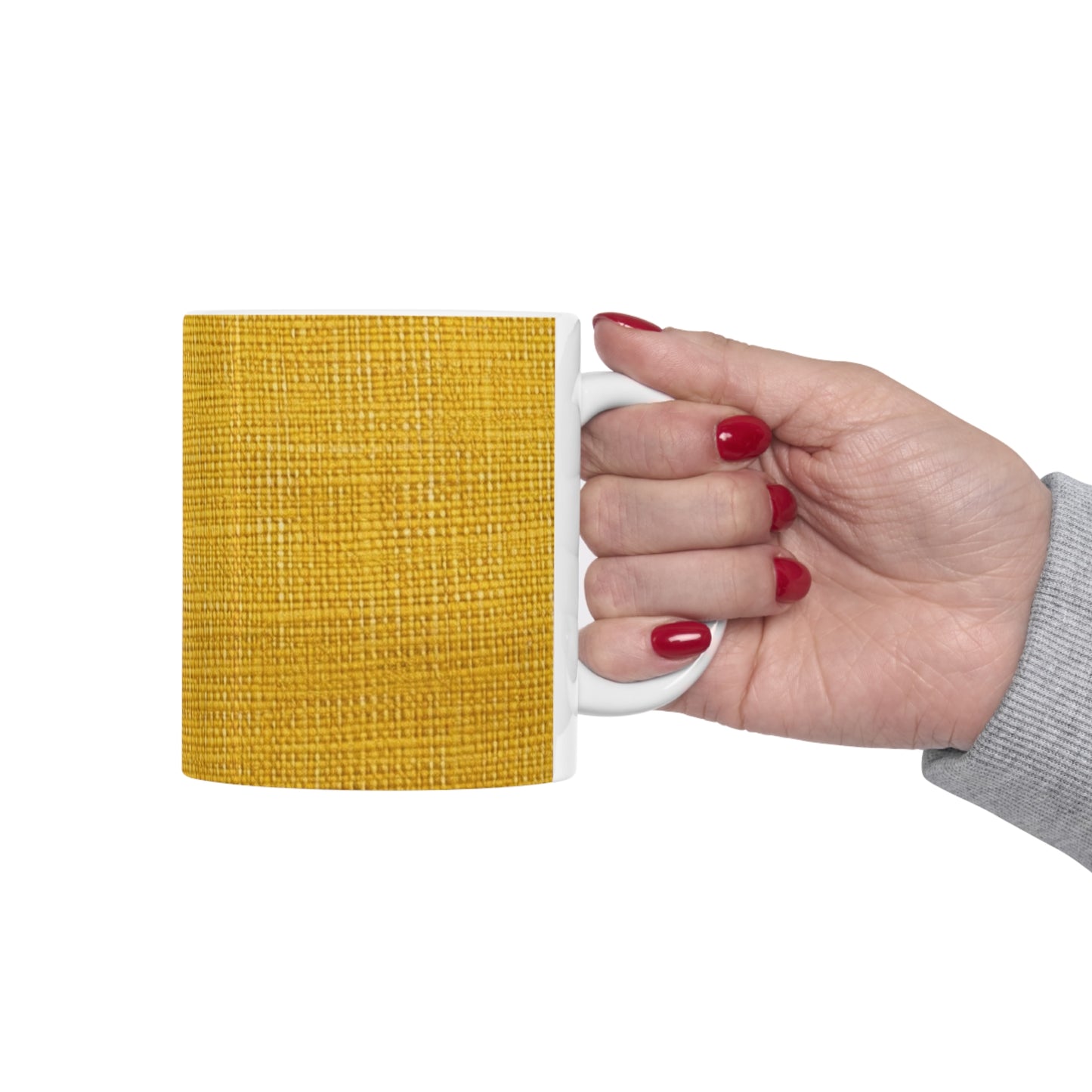 Radiant Sunny Yellow: Denim-Inspired Summer Fabric - Ceramic Mug 11oz