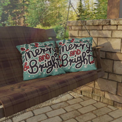 Merry and Bright Christmas Theme Holiday - Outdoor Pillows