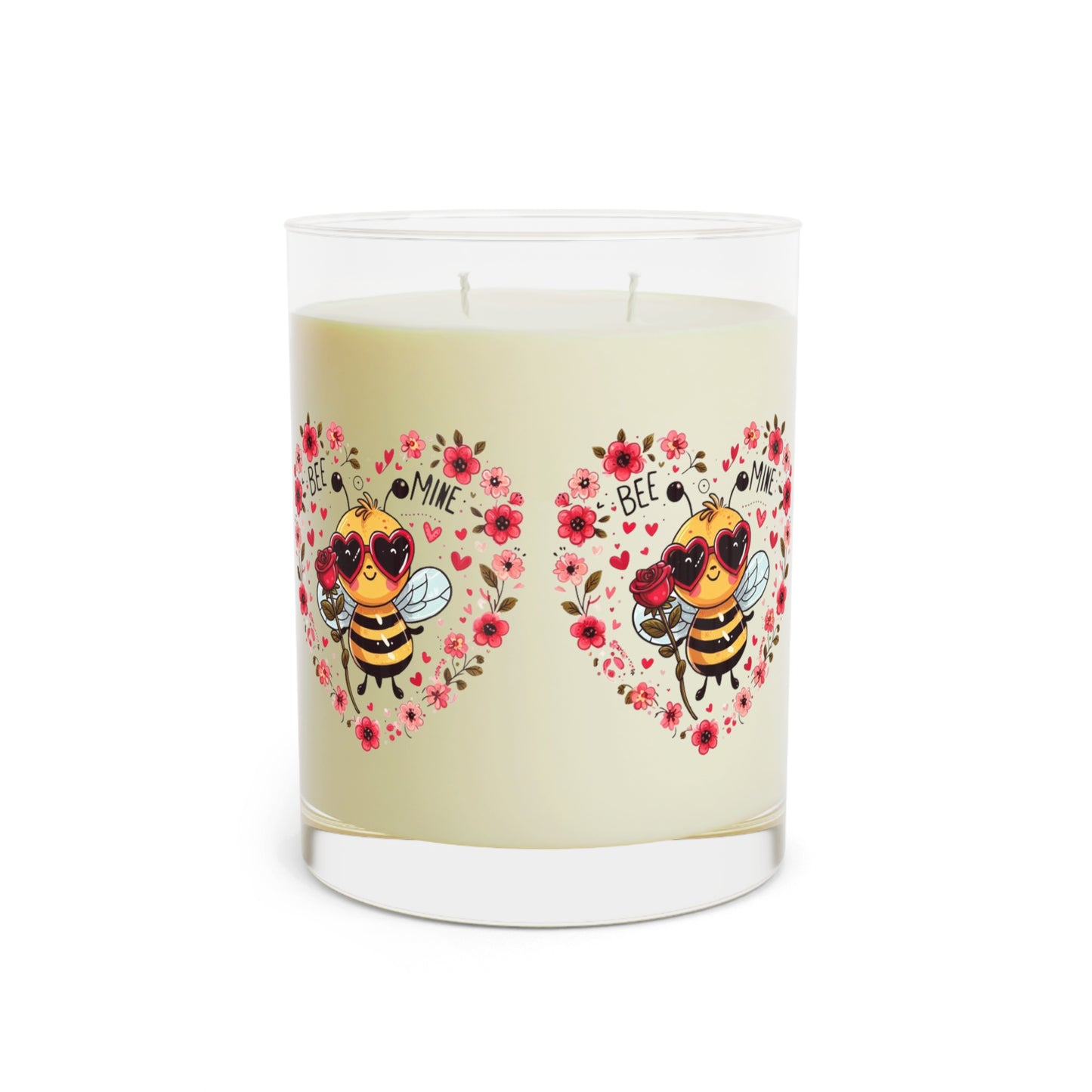 Whimsical Bee Love: Heartfelt Valentines Design with Floral Accents and Heart Sunglasses - Scented Candle - Full Glass, 11oz