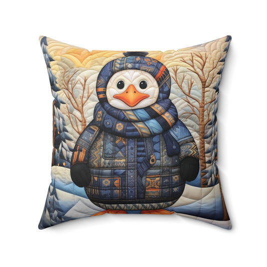 Penguin Quilt Design - Spun Polyester Square Pillow