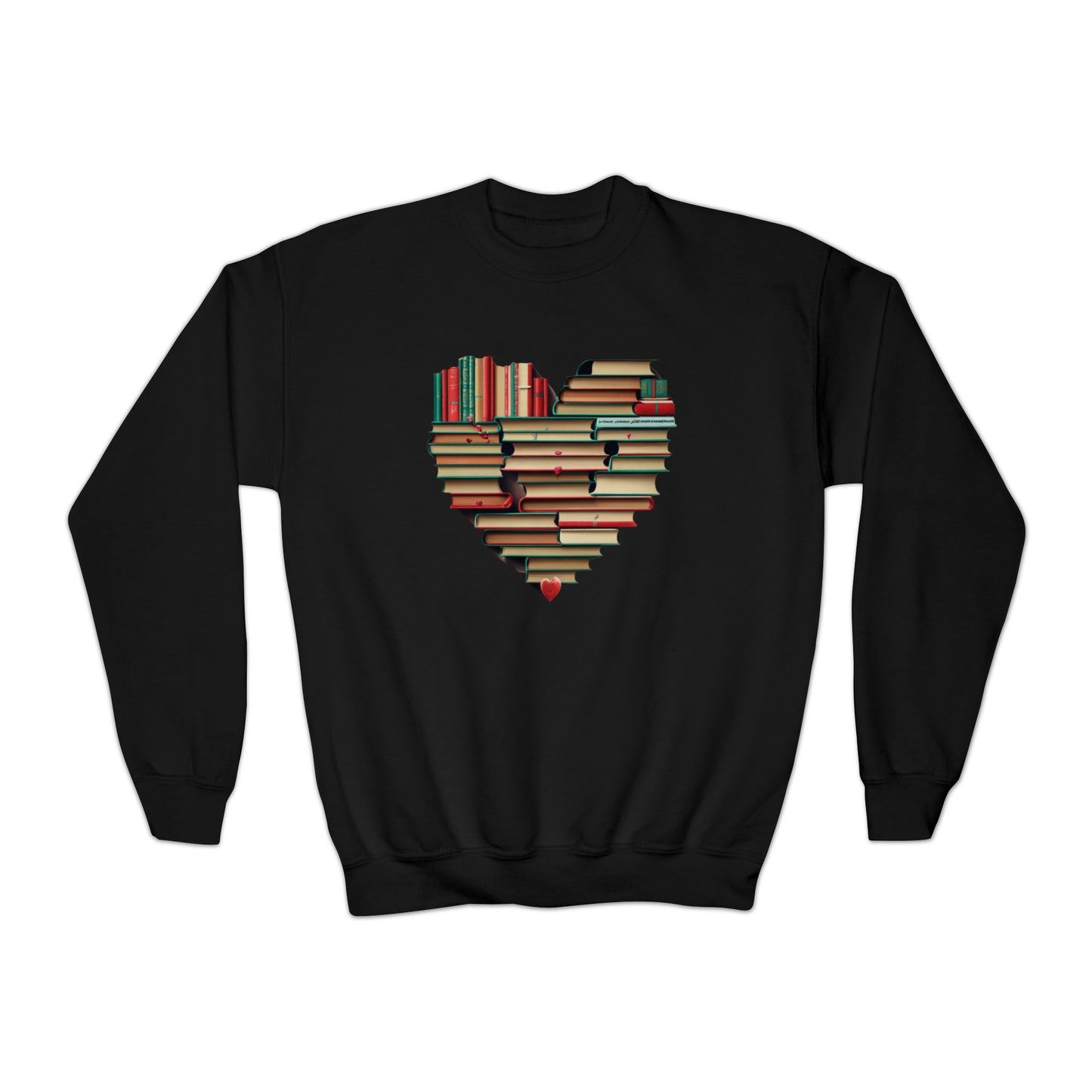 Valentines Day Book Love: Heart-Shaped Stack of Romantic Novels - Youth Crewneck Sweatshirt