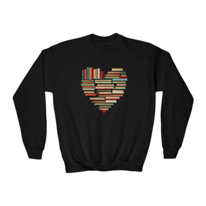 Valentines Day Book Love: Heart-Shaped Stack of Romantic Novels - Youth Crewneck Sweatshirt