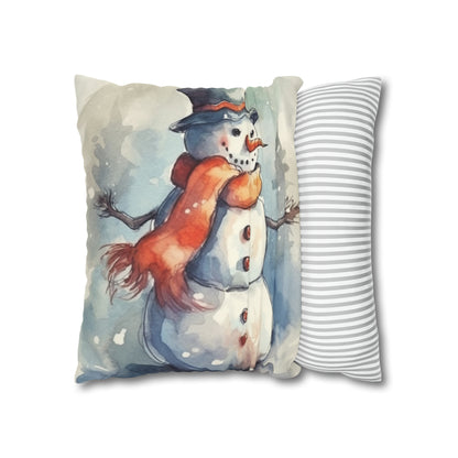 Frosty Winter Snowman - Spun Polyester Square Pillow Case