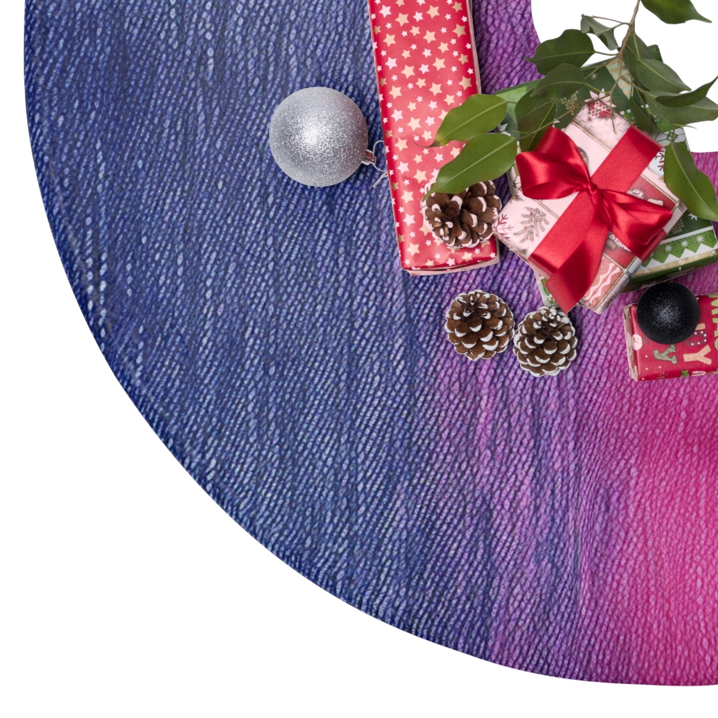 Dual Delight: Half-and-Half Pink & Blue Denim Daydream - Christmas Tree Skirts