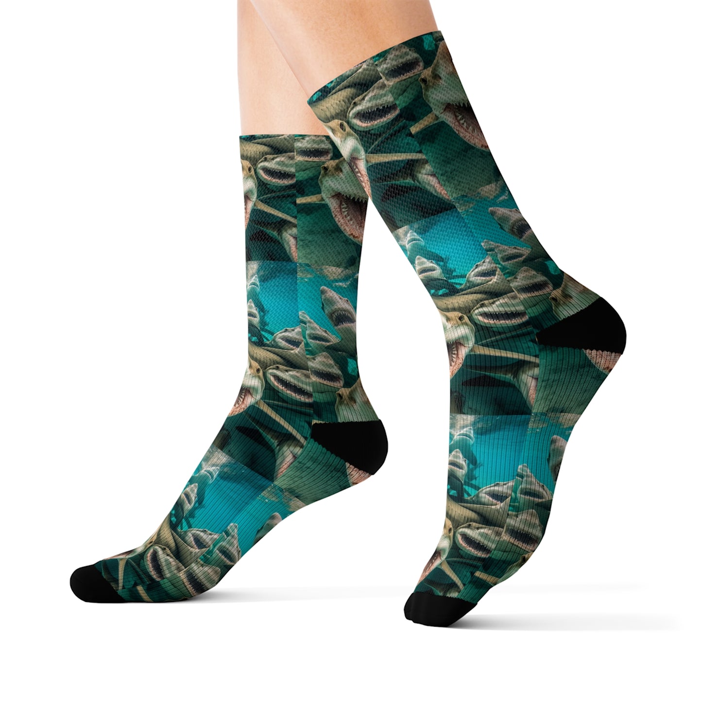 Laughing Lemon Sharks: Joyful Sea Jaws Ocean Deep - Sublimation Socks