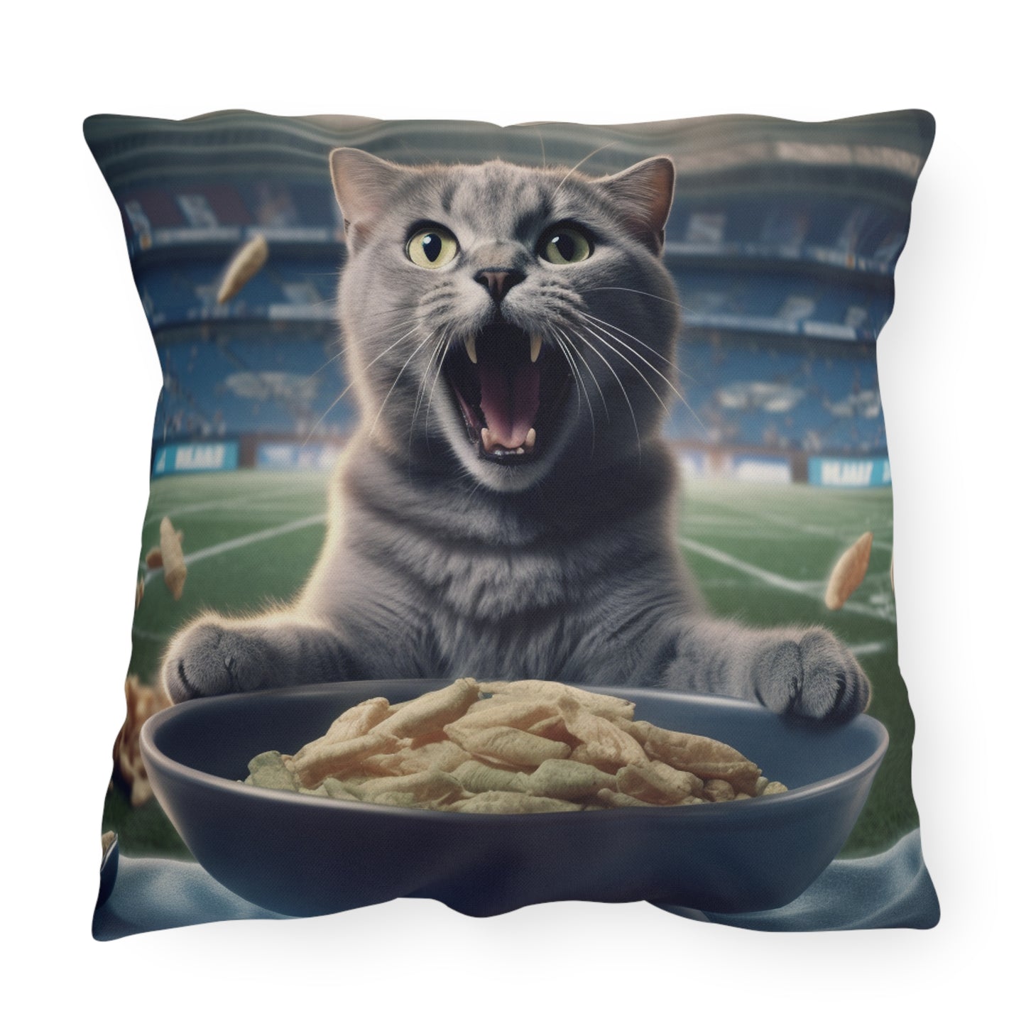 Halftime Football Feline: Screaming Sports Fan Cat Stadium Food Kitten - Outdoor Pillows